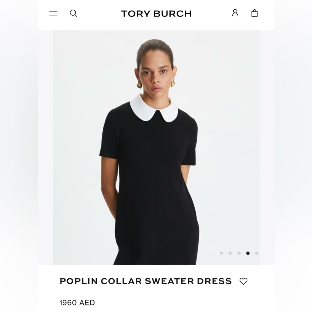 Black BNWT Tory Burch Poplin Sweater Dress with removable collar - L